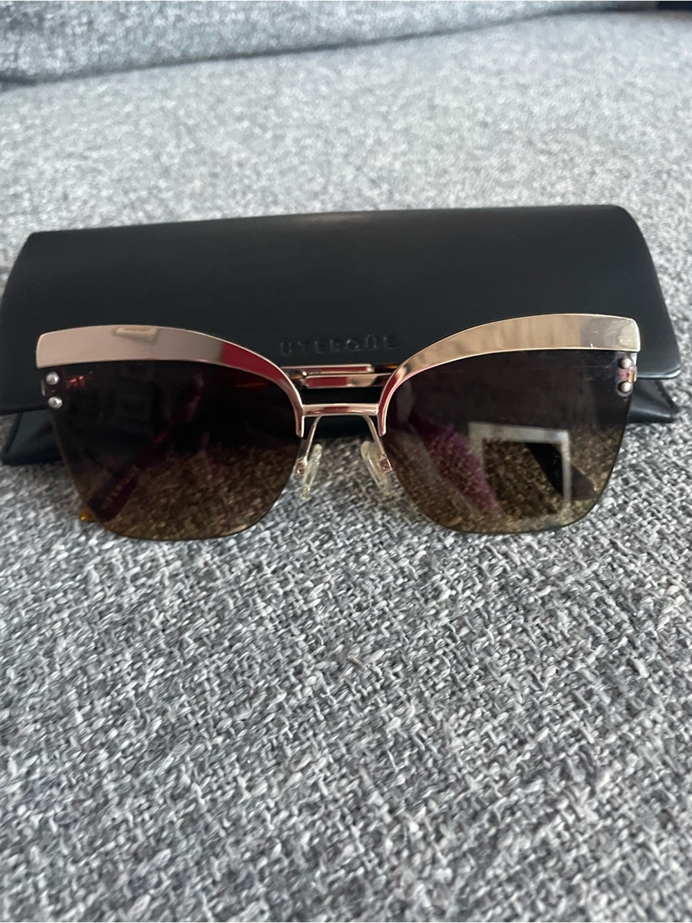 Uterque Gold-Trim Brown Gradient Rimless Sunglasses